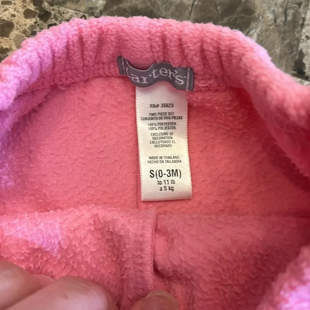 Carter's Girls Fleece Pink Jogger Hoodie Lined Jacket Outfit Track Set Size 0-3M